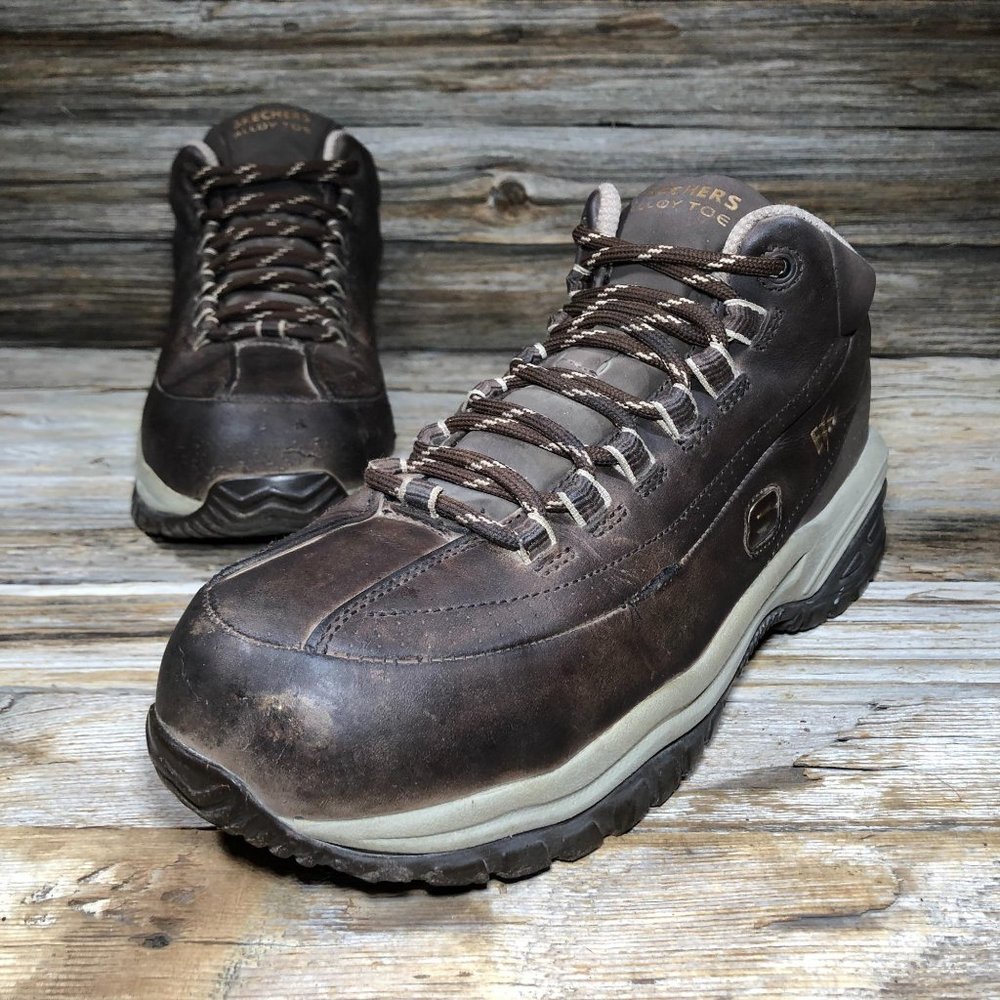 Skechers 76414 Work Hiking Brown Leather Boots 7.5